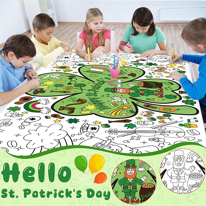 OHOME St Patrick's Day Giant Coloring Poster/Tablecloth - 72×30 Inch St Patricks Day Crafts for Kids,St Patricks Day Gifts Games Activities Toys Decor Party Decorations