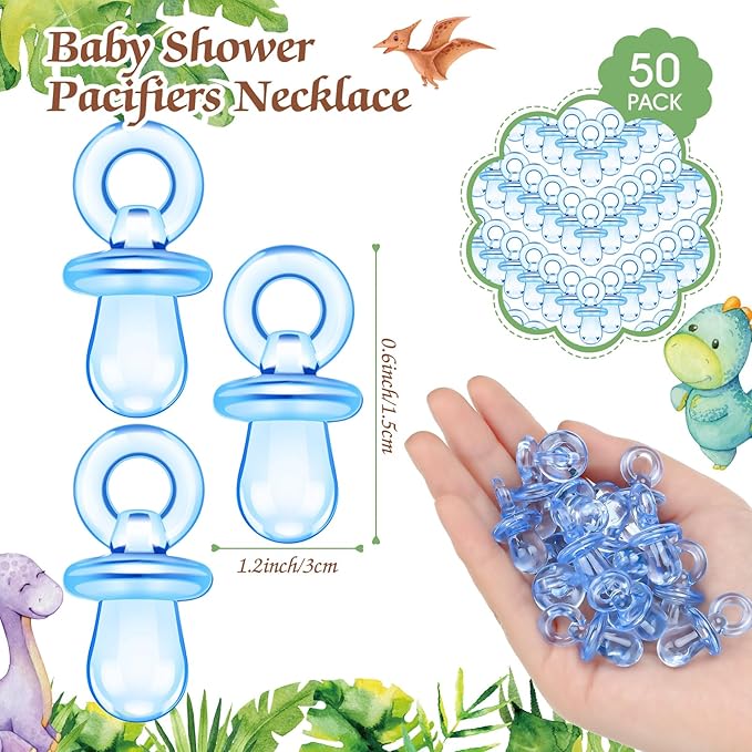 Thyle 51 Pcs Dinosaur Pacifier Hunt Baby Shower Games Include Dinosaur Theme Hunt Sign and 50 Acrylic Pacifiers for It's a Boy Baby Shower Game Decoration Gift Sets Gender Reveal Party Decor