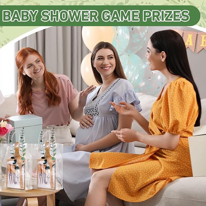 Baby Shower Prizes for Game Winners Bamboo Cheese Board Spoon Fork Butter Spreaders Plaid Towel Thank You Card and Gift Bags for Baby Shower Wedding Bridal Shower Favors (Bamboo, 8 Sets)