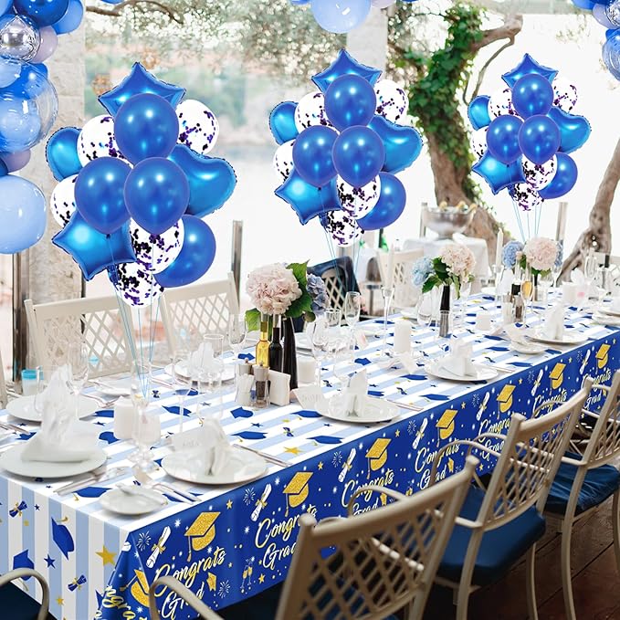 Graduation Tablecloth Party Decorations 2026 3 Pack Blue Large Size 54"x108" Congrats Grad Disposable Rectangle Table Covers Plastic Table Cloth for College High School Class of 2026 Party Supplies