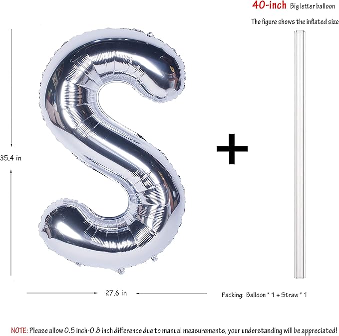 Letter Balloons 40 Inch Giant Jumbo Helium Foil Mylar for Party Decorations Silver S