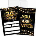 30th Birthday Invitations, Birthday Party Invitations For Women Men, 30 Year Old Birthday Invites, Black Gold Birthday Party Decorations Favors, 20 Invitations with 20 Envelopes - C07