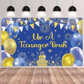 Blue Gold Ur A Teenager Bruh Banner Backdrop Photography Background Hanging 13th Happy Birthday Party Decoration for Bro I'm 13 Year Old Teen Bday Accessories Supplies 72.8 * 43.3in