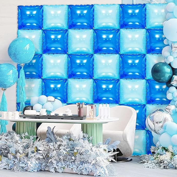 36 Pcs Navy Blue Double Sided Square Foil Balloon Wall Backdrop Metallic Winter Wonderland Balloons Backdrop Tunnel Arch Kit Mylar Square Balloons for Winter Birthday Party Decorations
