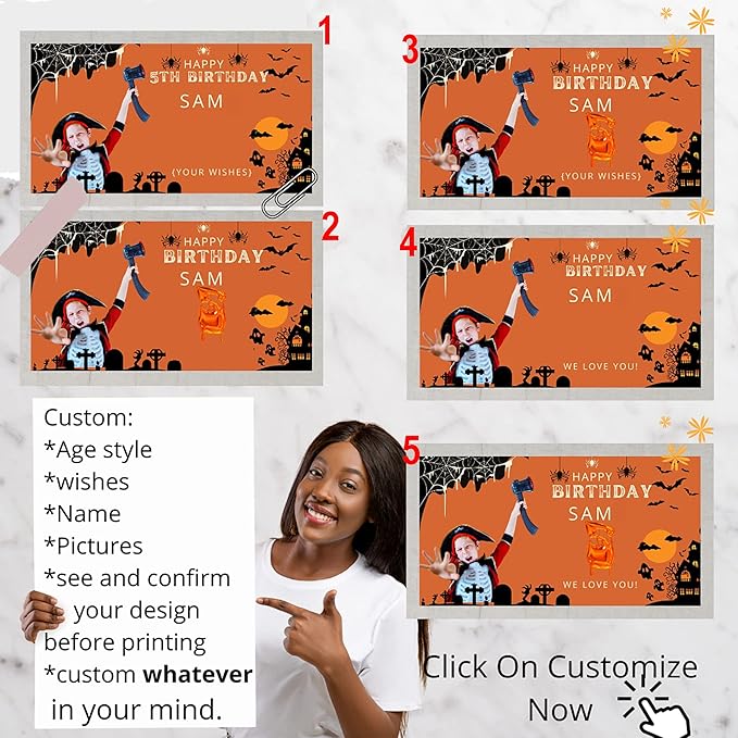 Customized Birthday Banner, Halloween, Vinyl, 24 x 72 inches, Water Resistant, Full-Color, Indoor/Outdoor Use