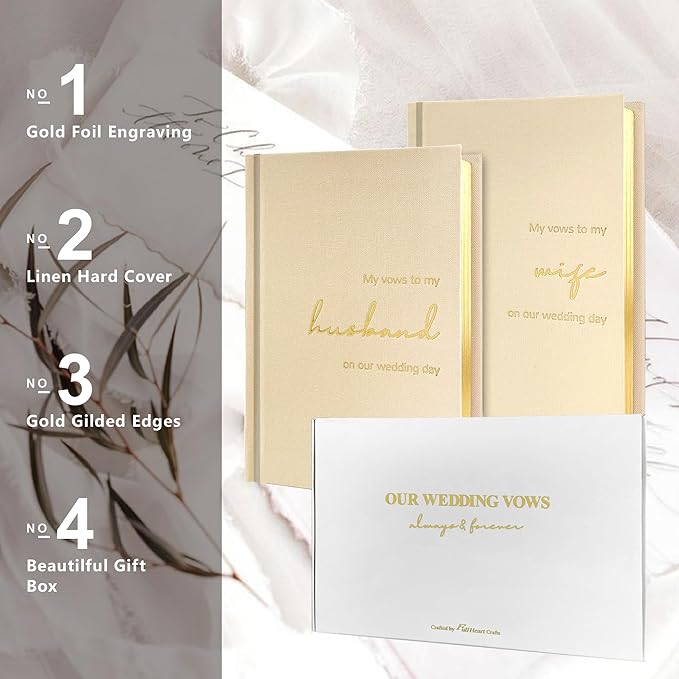 Wedding Vow Books His and Hers-Canvas Linen Foil Embossed, Set of 2 Vow Books Husband and Wife-Wedding Essentials（Beige + Beige）