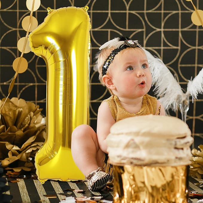 Gold Number 1 Balloon 40 Inch, Big Large Foil Helium Number Balloons, Jumbo Giant Mylar Number 1 Balloons for 1st first Birthday Party Decorations Supplies Anniversary
