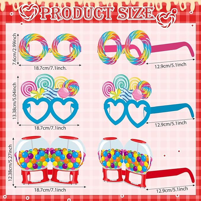 Pajean 36 Pcs Candy Party Decorations Candy Photo Booth Prop Christmas Eyeglasses Paper Glasses Frame Lollipop Themed Favor for Christmas Birthday Baby Shower Party Supplies