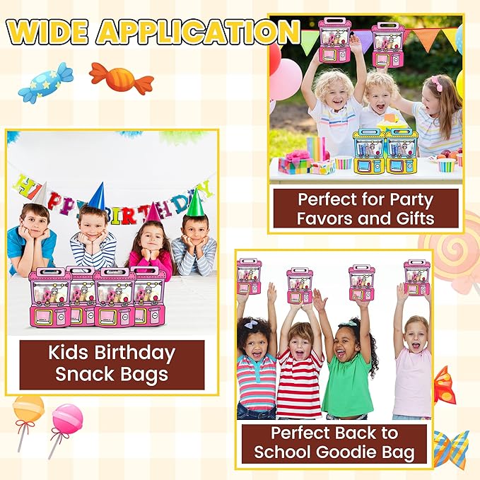Muitcdo 30 PCS Large Gift Goodie Bags with Handle and Stand-up Bottom, Party Favor Bags for Girl, Students Back to School Treat Bag, Cute Snack Candy Box for Birthday, Classroom (Pink)