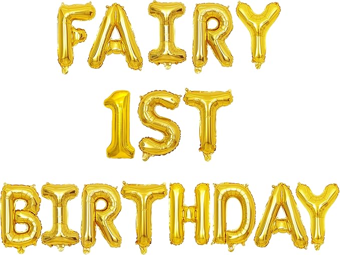 2 Set 32Pcs Gold Fairy 1st Birthday Letter Balloons 16in Foil Decorations Party Decor Supplies