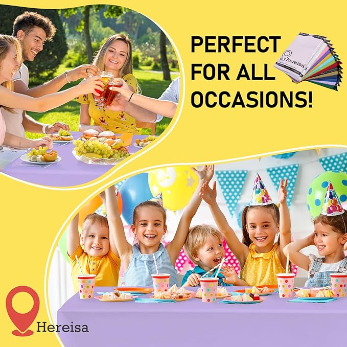 Premium Disposable Table Cloth - 12 Pack, 54 x 108 Inch Table Cloths for Parties, Decorative Tablecloths for Rectangle Tables, Lavender Plastic Table Cover, Leakproof & Sturdy, Lavender