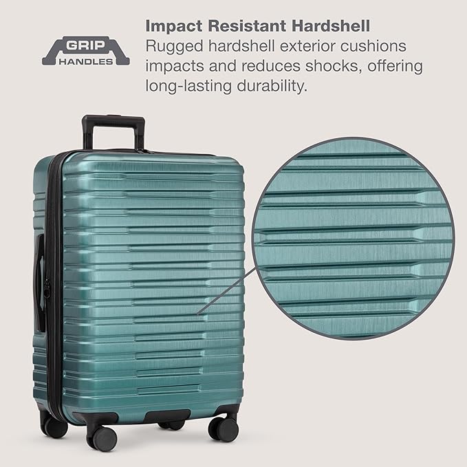 U.S. Traveler Boren Expandable Hardside Rugged Travel Luggage with 8 Spinner Wheels, Teal, 2-Piece Set