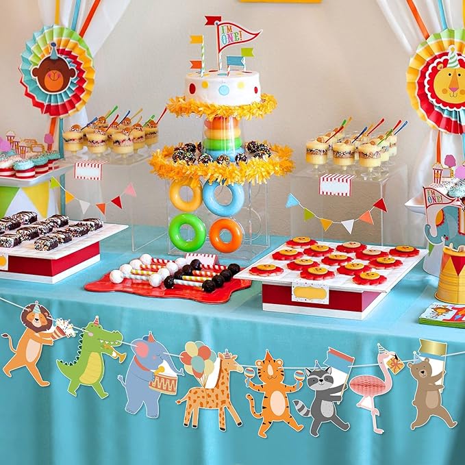 Hooqict Party Animal Banner Animal Birthday Party Decorations Happy Birthday Garland Banner for Kids Girls Boys Zoo Carnival Decorations Supplies