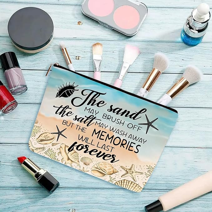 Beach Makeup Bag Beach Travel Cosmetic Bag Seaside Vacation Essential Gifts for Girls Mom The Memories Will Last Forevers Beaches Party Gifts for Women