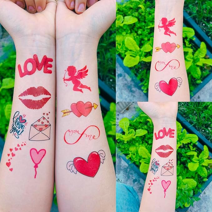 Valentine Temporary Tattoos Valentine Decorations Party Favors Love Kiss Heart Rose Lips Rose Party Supplies Accessories Gift Idea For Couple Stickers Décor Kids Boy Girls Teens Adult