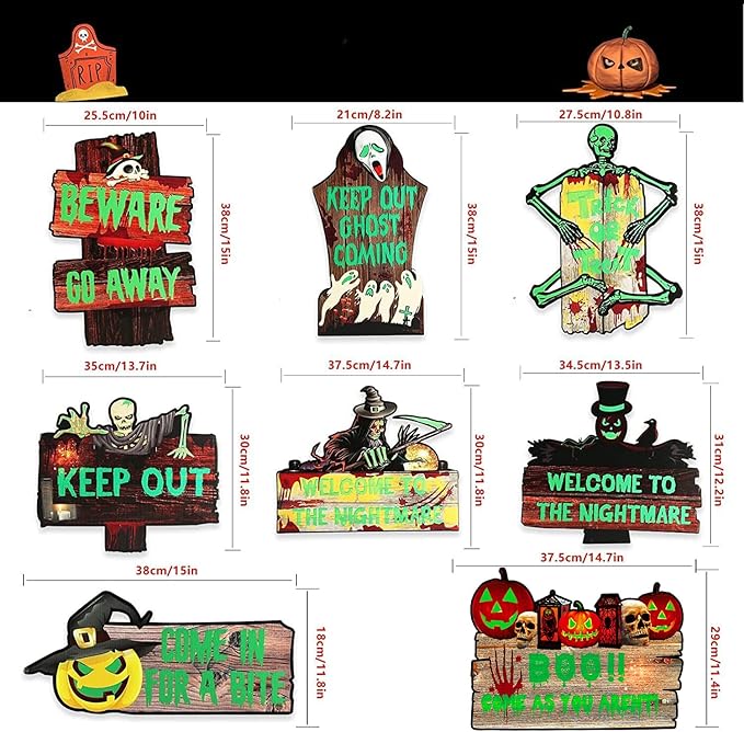 8 PCs Halloween Decorations Outdoor Tombstone Yard Sign With Stakes - Glow in the Dark Graveyard Tombstones, Pumpkin Ghost Props for Family Home Front Yard Lawn Garden Party Decor