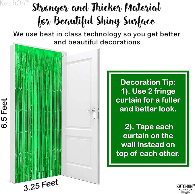 KatchOn, Green Streamers - Pack of 2 | St Patricks Day Streamers, Fringe Backdrop Curtain for St Patricks Day Decorations | Ramadan, Jungle Party Dinosaur Birthday, Safari Party Decorations, Football