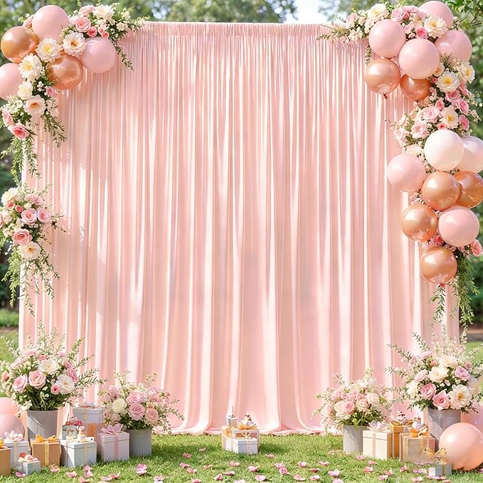 8x10FT Pale Pink Backdrop Curtains for Wedding Parties, Wrinkle Free Polyester Photography Backdrop Drapes for Wedding Baby Shower Birthday Parties Stage Background Stand Decorations 4x10ft,2 Panels