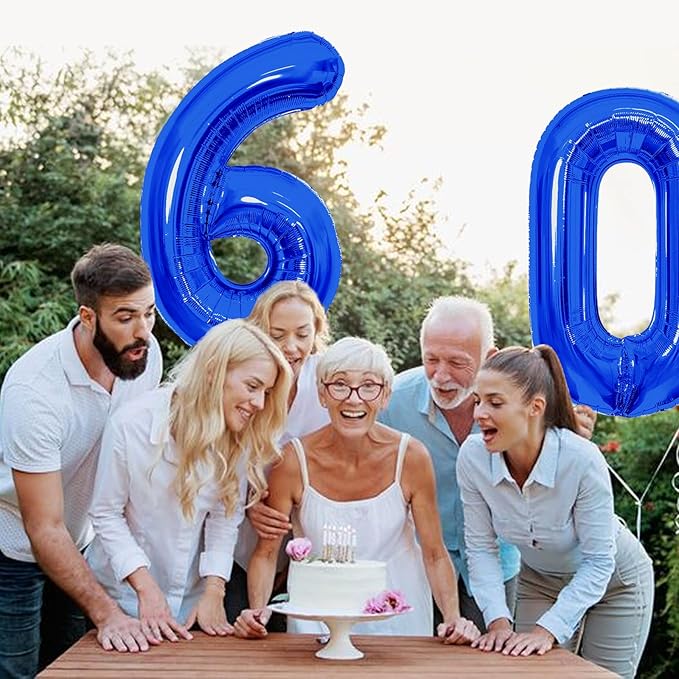 Number Balloons Navy Blue Balloons - Giant Number 60 Balloon, Blue 60th Number Balloon Birthday Decorations for Men