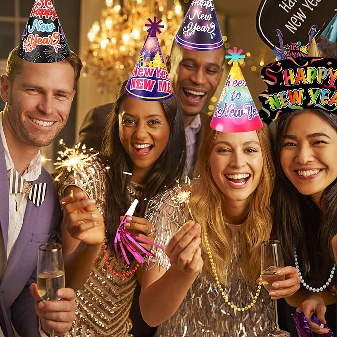 HOWAF Colorful New Years Eve Party Supplies 2026, Pack of 36 Happy New Year Decorations 2026 Kit, Happy New Year Headband New Years Eve Hats Noisemaker Bead Necklaces for NYE Party Favors