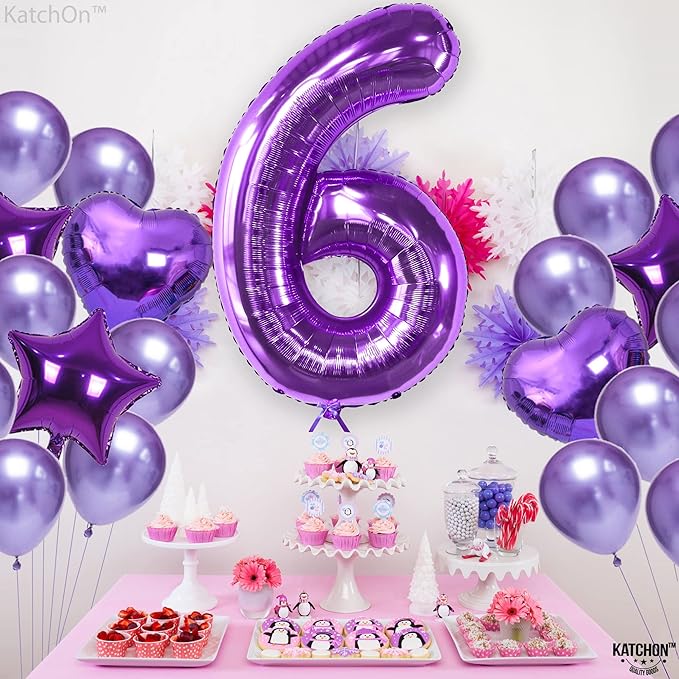KatchOn, Giant Purple Number 6 Balloon - 40 Inch | 6th Birthday Balloon for 6th Birthday Decorations | 6 Balloons for Birthday | 6 Year Old Decorations | Decoration Supplies Anniversary