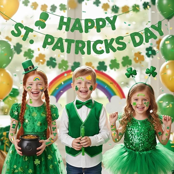 St Patricks Temporary Tattoos St Patricks Day Decorations St Patricks Party Favors Supplies Saint Patricks Day Face Stickers Gifts St Patricks Accessories Irish St Paddys Days 4 Sheets - 50Pcs