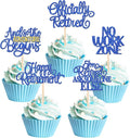 30 PCS Happy Retirement Cupcake Toppers Officially Retired Cake Toppers No Work Zone Adventure Begins Cupcake Picks for Retirement Theme Farewell Birthday Party Decorations Supplies Dark Blue