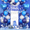 Blue Silver Birthday Decoration for Men,Navy Blue White Balloons Heart Foil Balloons Happy Birthdays Banner Fringe Curtain for Birthday Party Decorations