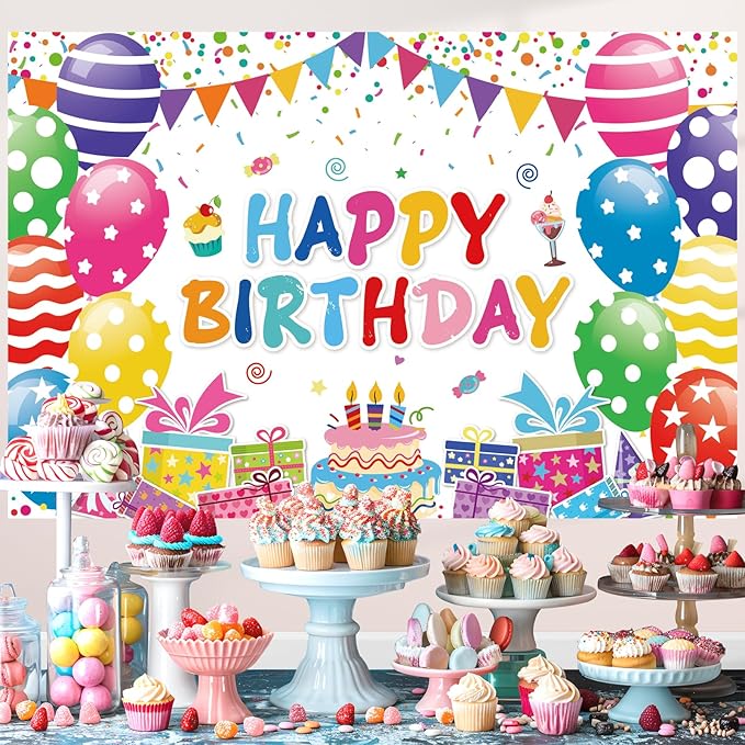 Birthday Decorations Kit, Happy Birthday Party Banner, Honeycomb Balls, Metallic Hanging Swirls, Circle Garland, Colorful Party Decorations, Backdrop Cloth, Centerpieces for Tables