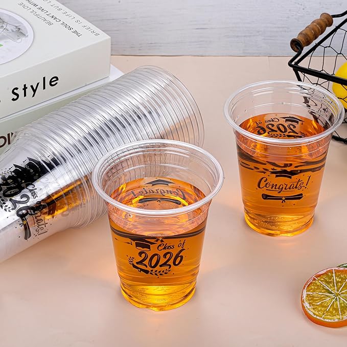 Ruisita 50 Pack Graduation Cups 12 Ounces 2026 Graduation Disposable Cups Plastic Graduation Drinking Cups, Graduation Party Favors