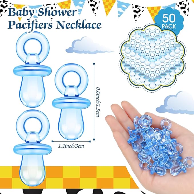 Thyle 51 Pcs Blue Sky Pacifier Hunt Baby Shower Games Boy Story Decorations Include Hunt Sign and 50 Acrylic Pacifiers for Baby Shower Game Decoration Gift Sets Gender Reveal Party Decor