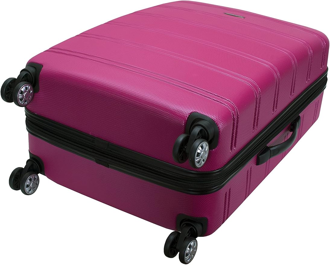 Rockland Melbourne Hardside Expandable Spinner Wheel Luggage, Checked Large 28", Magenta