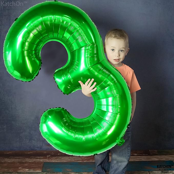 KatchOn, Giant Green Number 3 Balloon - 40 Inch | Three Rex Birthday Party Decorations | Green 3 Balloon Number for Happy Birthday Decorations | 3rd Anniversary Decoration
