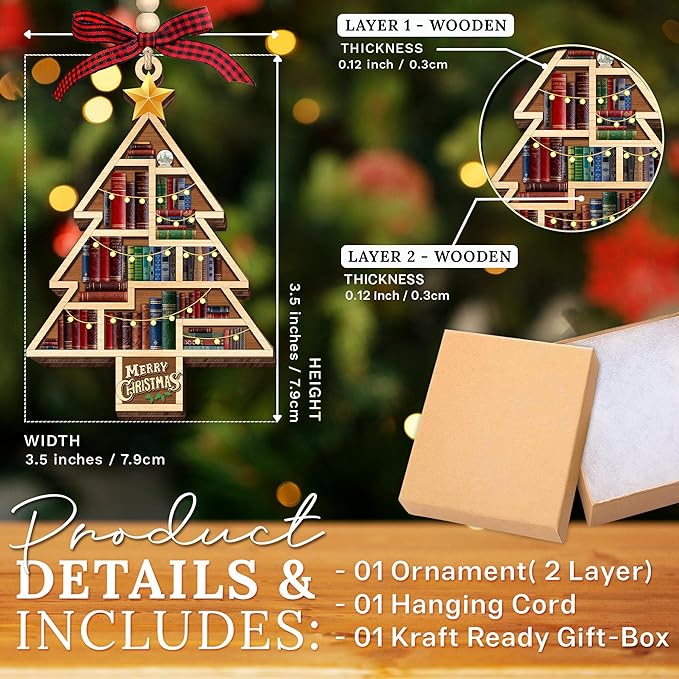HEXMOZ Book Lover Christmas Ornaments 2025 - Book Ornaments for Christmas Tree - Book Lovers Gifts for Women - Gift Ideas for Book Lovers, Readers, Bookworms, Book Club, Bookish, Readers, Librarians