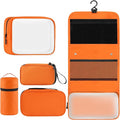 Toncoke Travel Toiletry Bag Set, Hanging Toiletry Bag Premium Faux Leather, Toiletry Bag for Women & Men, Travel Essentials Makeup Bag Water-resistant, Orange