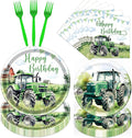 Rakuto Tractor Birthday Party Plates Napkins Tableware Set, Tractor Birthday Party Decorations Supplies for Kids, Disposable Paper Green Farm Dinnerware Party Decor Serves 24