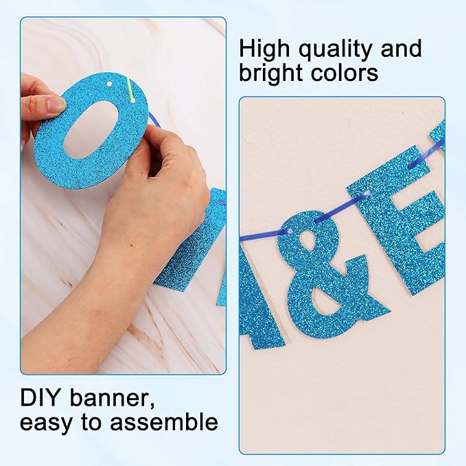 BEISHIDA 116 PCS A-Z DIY Letter Banner Kit Make Your Own Banner Glitter Sky Blue Including 111 Letters and Numbers 3 Rope and 2 Threading Device,Customized for Birthday Graduation Wedding Party Decor
