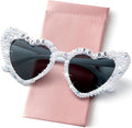 PANTIDE Bride To Be Sunglasses - Rhinestone Pearl Heart Shaped Sunglasses, Bachelorette Party Engagement Gift