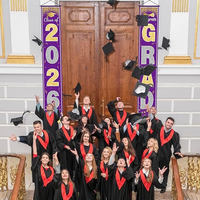 OHOME Graduation Decorations 2026 - Purple Gold Congrats Grad Porch Banner for Graduation Party Decorations - Class of 2026 - Party Favors Supplies Backdrop Yard Signs Decor (Purple)