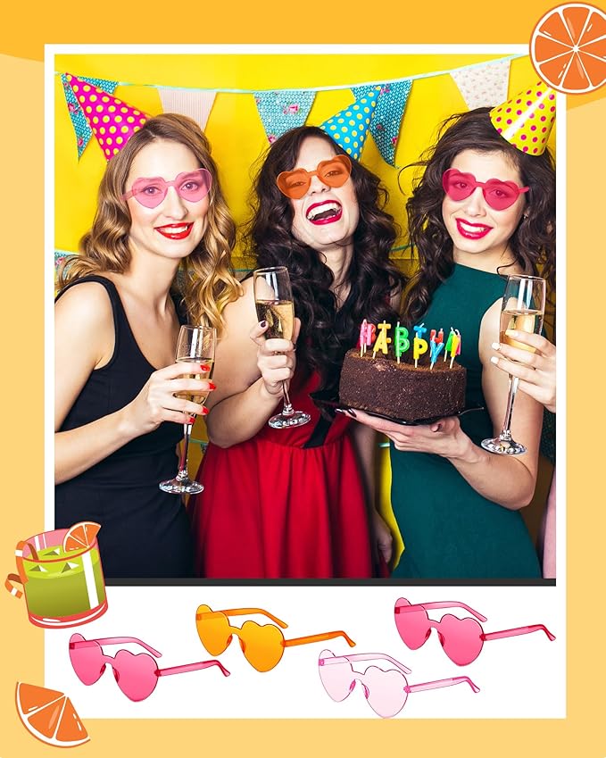 Photect 12 Pair Heart Shaped Sunglasses Neon Color Transparent Heart Glasses for Women Party Favor