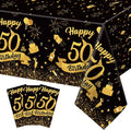3 Pack 50th Birthday Plastic Tablecloth, 54x108 Inch Black Gold Disposable Rectangle Table Cover Waterproof Table Cloth for Birthday 50 Anniversary Party Supplies