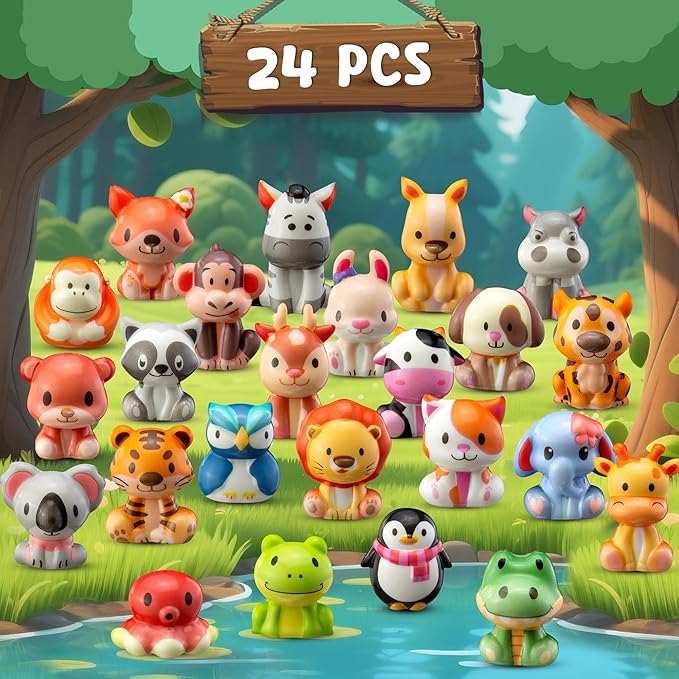 Party Favors for Kids 24PCS Safari Animal Squishy Toys,Goodie Bag Stuffers, Pinata Stuffers,Birthday Gifts for Boys & Girls,Treasure Chest Prizes,Classroom Prizes for Kids(