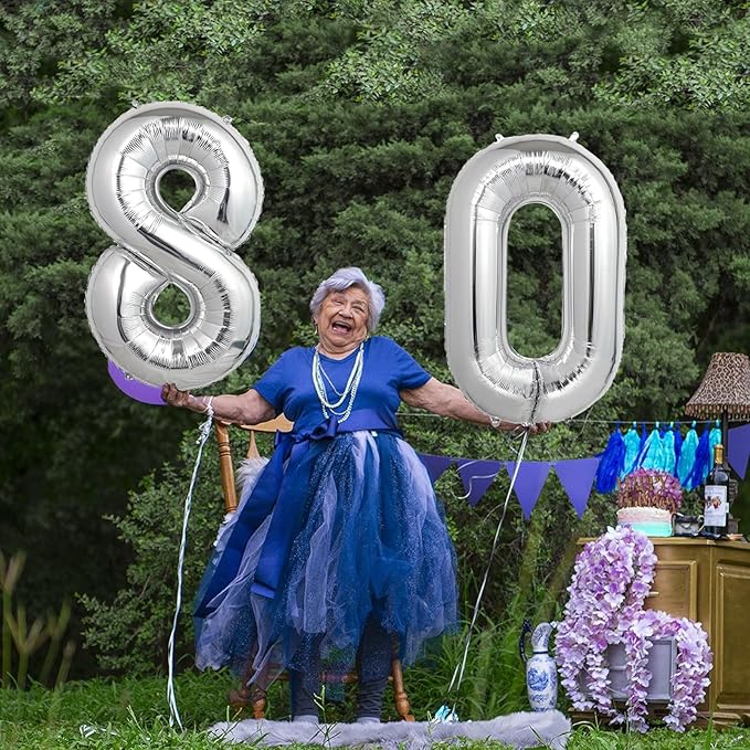 Number Balloons Silver Party Balloon - Giant Number 80 Balloon, 40 Inch Large Balloon for 80th Birthday Decorations, Silver Party Supplies for Anniversary