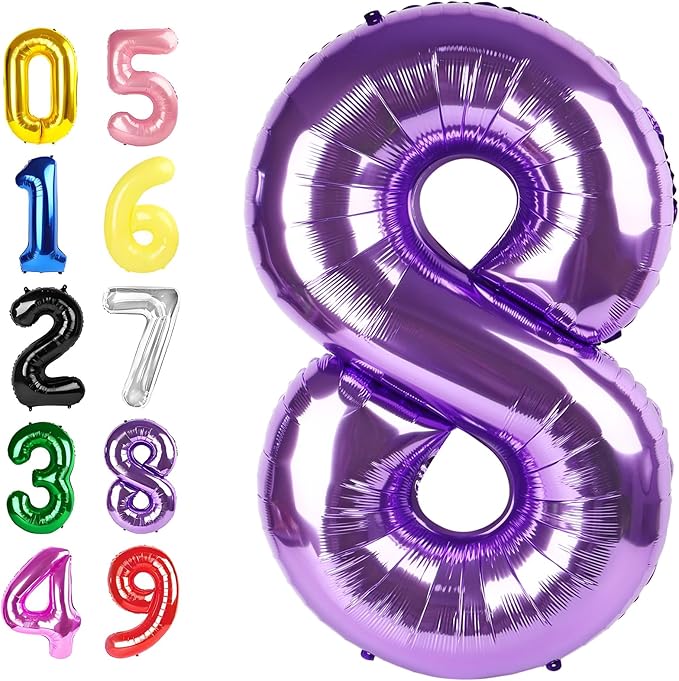 Balloons 8 Number, 40 Inch Purple Big Birthday Decorations for Men, Balloons Decoration for Happy 8 18 28 80 Birthday, Wedding Anniversary, New Year, Single Party Decoration