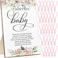 Geetery 51 Pcs Don't Say Baby Game Sign Cool Baby Shower Game 50 Pacifier Necklace Wooden Don't Say Sign Plastic Pacifier Party Favor for Gender Reveal(Floral,Pink)