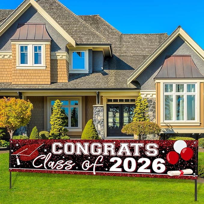 Large Congrats Class of 2026 Banner Red Backdrop Graduation 2026 Yard Sign for Graduation Party Supplies Graduation Decorations 2026(Red)