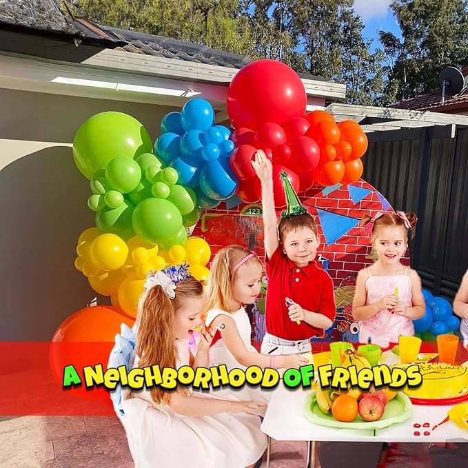 Sesame Friends Birthday Party decorations 150+ Pcs Cartoon Theme primary color Balloon Garland Kit Red Blue Yellow Green Latex Balloon Arch For kid birthday supplies