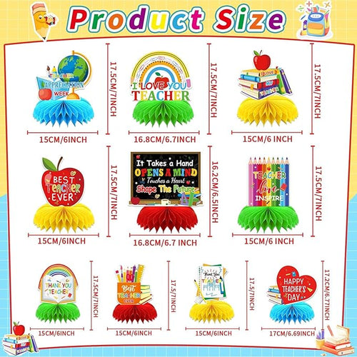 10 Pcs Teacher Appreciation Week Table Honeycomb Centerpieces Decorations, Thank You Teacher Table Centerpieces Table Topper for Teacher Day Graduation Home School Classroom Party Desk Decor