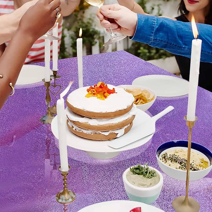 2 Pack Light Purple Iridescent Plastic Tablecloth Disposable 54 × 108 Inch Glitter Holographic Foil Table Cloth Plastic Laser Rectangle Table Cover for Birthday Wedding Disco Party