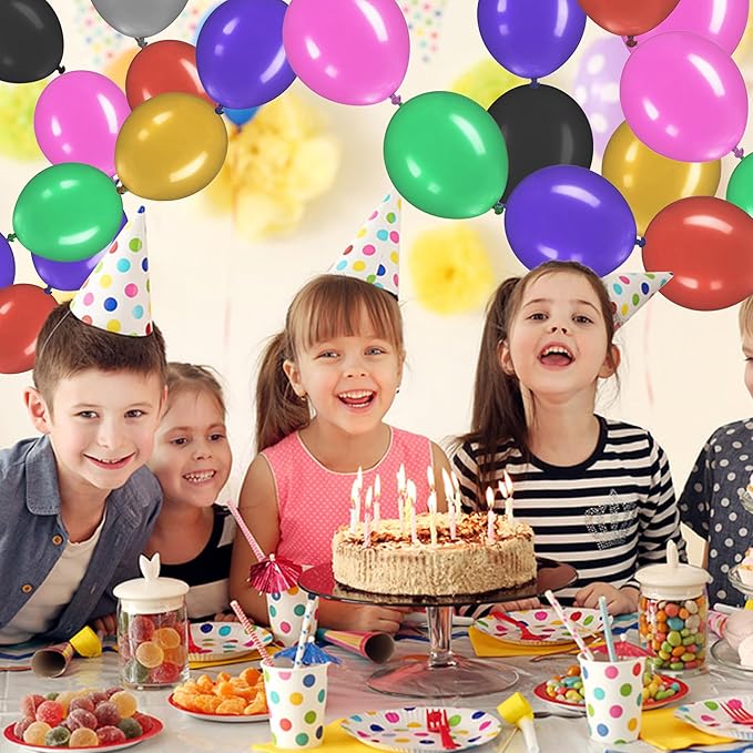 Link Balloons 12 Inch - 100 Pcs Quick Link Balloon Latex Linking Balloons Connected Linkable Balloon Birthday Wedding Party Decorations(Black-)